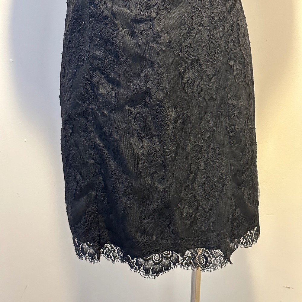 VTG Shoshanna Janie Lace Strapless Mini Dress Womens 4 Black Floral LBD Cocktail - Picture 4 of 13